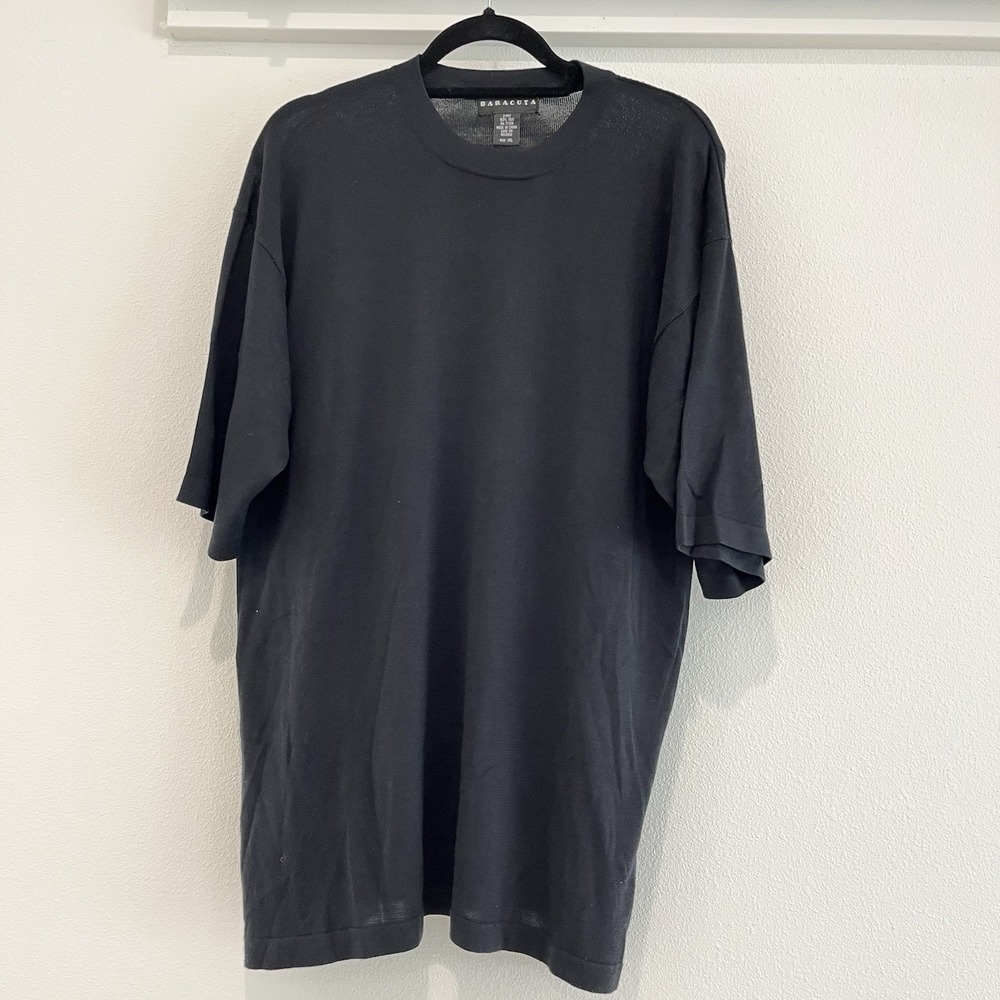 Barracuta Mens 100% Silk Shirt Black 2 Ply Airy Fabric Long Sz XL